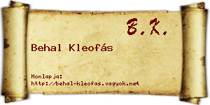 Behal Kleofás névjegykártya